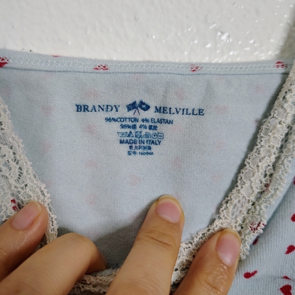 Brandy Melville Rare Blue/ Red Heart Patterned Women's Lace Top Sz S Made Italy - Picture 13 of 13
